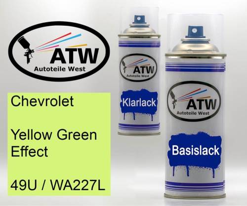 Chevrolet, Yellow Green Effect, 49U / WA227L: 400ml Sprühdose + 400ml Klarlack - Set, von ATW Autoteile West.